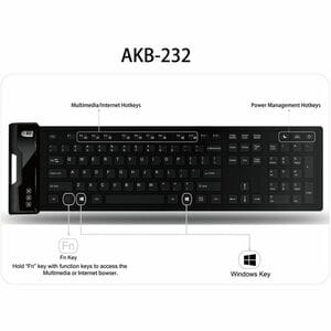 Adesso SlimTouch 232 Antimicrobial Waterproof Flex Keyboard (Full Size) - Cable Connectivity - USB Interface - 120 Key Mul