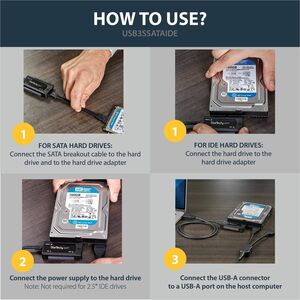 StarTech.com USB 3.0 to SATA or IDE Hard Drive Adapter Converter - Connect a 2.5in / 3.5in SATA or IDE Hard Drive through 