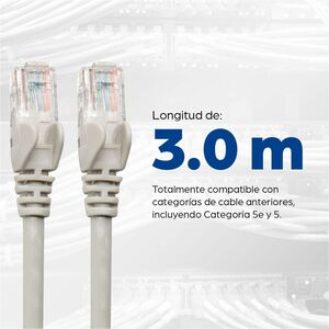 Network Patch Cable, Cat6, 3m, Grey, CCA, U/UTP, PVC, RJ45, Gold Plated Contacts, Snagless, Booted, Lifetime Warranty - Ca