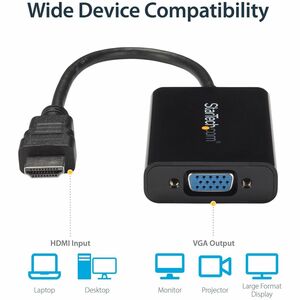StarTech.com HDMI to VGA Adapter - With Audio - 1080p - 1920 x 1080 - Black - HDMI Converter - VGA to HDMI Monitor Adapter