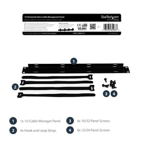 StarTech.com Cable Management Panel with Hook and Loop Strips for Server Racks - 1U - Cable Management Panel - 1U Height -
