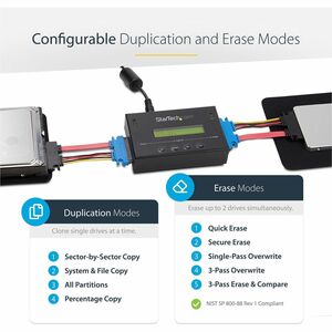 StarTech.com 1:1 Standalone Hard Drive Duplicator & Eraser, SATA HDD / SSD Disk Cloner / Copier / Wiper / Sanitizer, TAA C