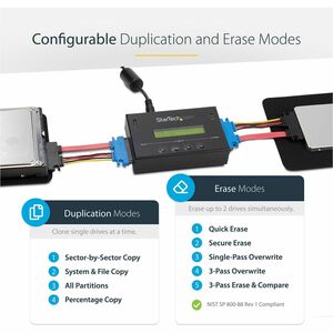 StarTech.com Duplicateur et Effaceur de Disque Dur Autonome 1:1, Cloneur et Effaceur de Disque SATA HDD/SSD, Écran LCD, Co