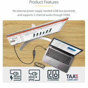 StarTech.com Video Adapter - 1 Each - TAA Compliant - 1 x 9-pin Type A USB 3.0 USB Male - 1 x 19-pin HDMI Digital Audio/Vi