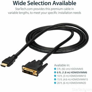 StarTech.com HDMI to DVI Cable - 6 ft / 2m - HDMI to DVI-D Cable - HDMI Monitor Cable - HDMI to DVI Adapter Cable - Connec