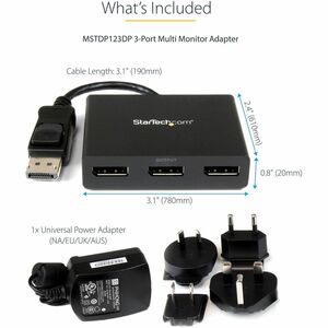 StarTech.com 3-Port DisplayPort 1.2 Splitter, DisplayPort to 3x DP Multi-Monitor Adapter, Dual 4K 30Hz and 1080p Computer 