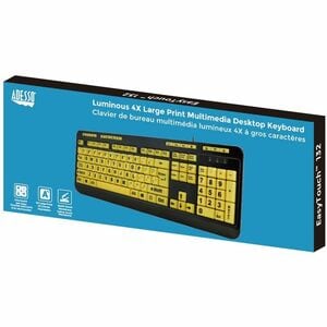 Adesso Luminous 4X Large Print Multimedia Desktop Keyboard - Cable Connectivity - USB Interface - 122 Key(s) - Previous Tr