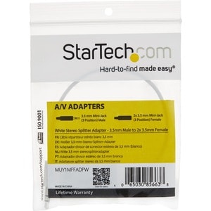 StarTech.com White Slim Mini Jack Headphone Splitter Cable Adapter - 3.5mm Male to 2x 3.5mm Female - First End: 1 x Mini-p