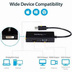 StarTech.com Travel A/V adapter: 3-in-1 DisplayPort to VGA DVI or HDMI converter - Connect a DisplayPort-equipped PC to an
