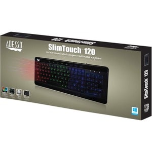 Adesso 3-Color Illuminated Compact Multimedia Keyboard - Cable Connectivity - USB Interface - Backlight On/Off, Play/Pause