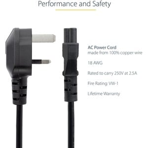 StarTech.com 2m Laptop Power Cord - 3 Slot for UK - BS-1363 to C5 Clover Leaf Power Cable Lead - 6.5ft (2m) UK Laptop Powe