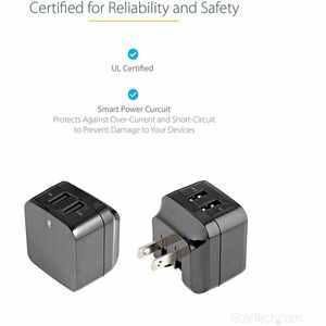 StarTech.com Cargador de Pared USB de 2 Puertos para Tablets Teléfono Celular - Cargador de Alta Potencia para Viajes - 1 