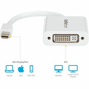 StarTech.com Mini DisplayPort to DVI Adapter, Mini DP to DVI-D Single Link Converter, 1080p Video, Passive, mDP 1.2 to DVI