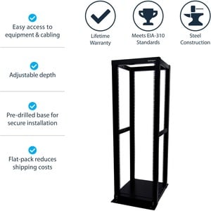 StarTech.com 36U Adjustable 4 Post Server Equipment Open Frame Rack Cabinet~ - Steel - 450.87 kg Maximum Weight Capacity