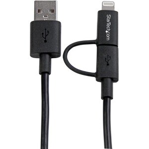 StarTech.com 1m (3 ft) Black Apple 8-pin Lightning Connector or Micro USB to USB Combo Cable for iPhone / iPod / iPad - Ch