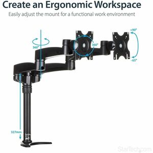 StarTech.com Desk Mount Dual Monitor Arm, Dual Articulating Monitor Arm, Height Adjustable, For VESA Monitors up to 24" (2