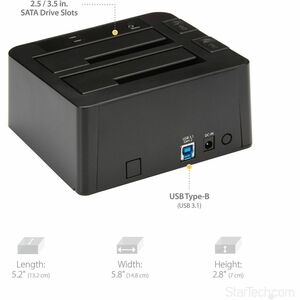 StarTech.com Dual-Bay USB 3.1 to SATA Hard Drive Docking Station, 2.5/3.5" SATA I/II/III, SSD/HDD Dock, USB Hard Drive Bay