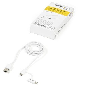 StarTech.com 1m (3ft) Apple Lightning or Micro USB to USB Cable for iPhone / iPod / iPad - White - Cable for iPhone - Firs