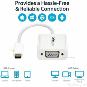 StarTech.com Adaptateur vidéo USB-C vers VGA - M/F - 1920x1200 / 1080p - Blanc - Blanc