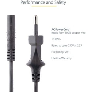 StarTech.com PXTNB2SEU1M Standard Power Cord - 1 m - Europe - For Notebook - IEC 60320 C7 / CEE 7/16 - 0.75mm2 Gauge - 250