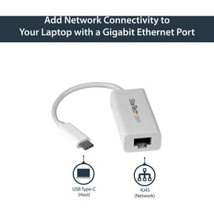 StarTech.com USB C to Gigabit Ethernet Adapter - White - USB 3.1 to RJ45 LAN Network Adapter - USB Type C to Ethernet (US1