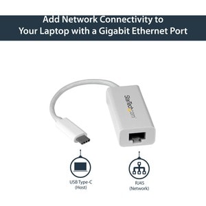 StarTech.com USB-C to Gigabit Ethernet Adapter - White - Thunderbolt 3 Port Compatible - USB Type C Network Adapter - Conn