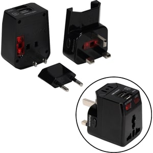 QVS Premium World Travel Power Adaptor with Surge Protection & 2.1A Dual-USB Charger - 1 Pack - 120 V AC, 230 V AC Input -