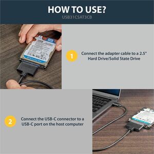 StarTech.com USB C To SATA Adapter - for 2.5" SATA Drives - UASP - External Hard Drive Cable - USB Type C to SATA Adapter 