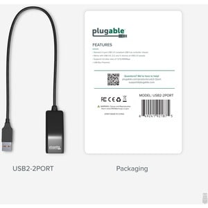 Plugable USB 2.0 2-Port High Speed Ultra Compact Hub Splitter - (480 Mbps, USB 2.0, Compatible with Windows, Linux, macOS,