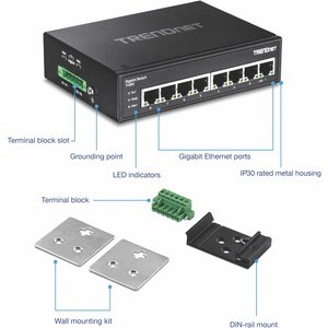 TRENDnet TI-G80 8 Ports Ethernet Switch - Gigabit Ethernet - 1000Base-T - 2 Layer Supported - Twisted Pair - Rail-mountabl