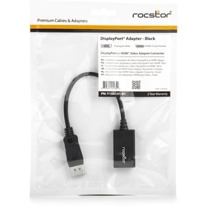 Rocstor DisplayPort (male) to HDMI (female) Adapter Converter - 1 Pack - 1 x 20-pin DisplayPort DisplayPort 1.1a Digital A