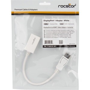 Rocstor DisplayPort (Male) to HDMI (Female) Adapter Converter - 1 Pack - 1 x 20-pin DisplayPort DisplayPort 1.1a Digital A