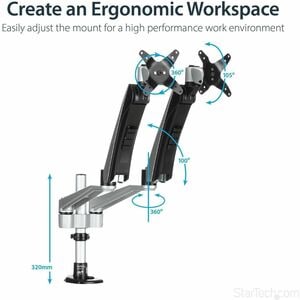 StarTech.com Desk Mount Dual Monitor Arm, Full Motion, Premium Dual Monitor Mount for up to 30"(19.8lb/9kg) VESA Mount Mon