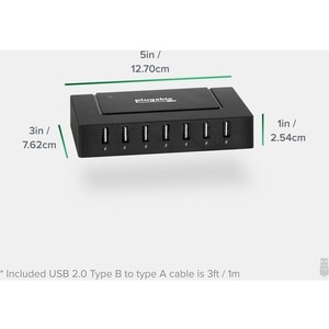 Plugable USB 2.0 7-Port High Speed Charging Hub - with 60W Power Adapter.