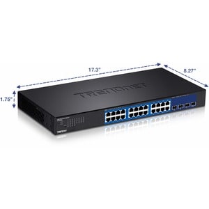 TRENDnet 28-Port Web Smart Switch, 24 x Gigabit Ports, 4 x 10G SFP+ Slots, High Speed Network Uplinks, 128 Gbps Switching 