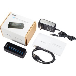 Anker USB 3.0 Hub 7*USB 3.0 Ports Vertical Black USB-A Hub A7505 - Anker USB 3.0 7-Port Hub with 1 BC 1.2 Charging Port up