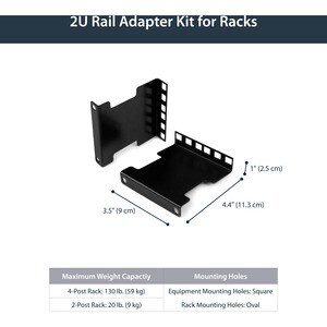 StarTech.com 2U Server Rack Depth Extender Adapter Kit - Recess or Extend 4" - TAA Complaint - 58.97 kg Load Capacity - St
