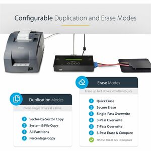 StarTech.com 1:1 Standalone Hard Drive Duplicator and Eraser, SAS/SATA HDD/SSD Cloner/Copier and Disk Eraser/Sanitizer/Wip