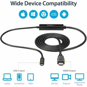 StarTech.com USB-C to HDMI Adapter Cable - 2m (6 ft.) - 4K at 30 Hz. Cable length: 2 m, Connector 1: USB Type-C, Connector