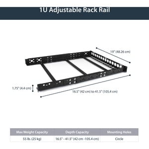 StarTech.com UNIRAILS1U. Typ: Regal-Schiene, Gehäusematerial: Stahl, Produktfarbe: Schwarz. Gewicht: 2,6 kg