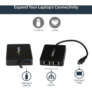 StarTech.com Gigabit Ethernet-Adapter für Computer/Notebook - 10/100/1000Base-T - Desktop - USB-Typ C ASIX - AX88179 - 2 A