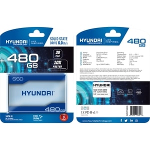 Hyundai 480GB SATA 3D TLC 2.5" Internal PC SSD, Advanced 3D NAND Flash, Up to 550/470 MB/s - Hyundai 480GB Internal Solid 