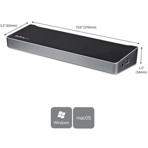 StarTech.com Triple Monitor USB 3.0 Docking Station for Laptops - Mac & Windows - USB Fast Charge Port - Up to 4K - USB3DO