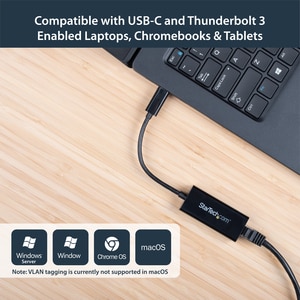 StarTech.com USB-C to Gigabit Ethernet Adapter - Black - USB-C to Ethernet dongle; Up to Gigabit speeds - Plug and play; U