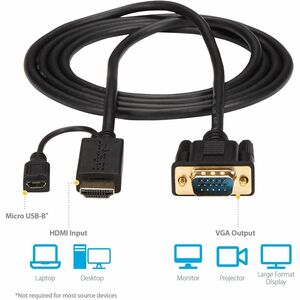 StarTech.com HDMI to VGA Cable - 6 ft / 2m - 1080p - 1920 x 1200 - Active HDMI Cable - Monitor Cable - Computer Cable - 1.