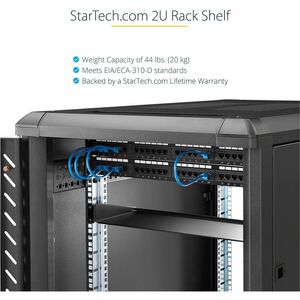 StarTech.com Universal CABSHELF 2U Rackmount Rack-Regal - 482,60 mm Rack Width - Schwarz - TAA-konform - 20 kg Static/Stat