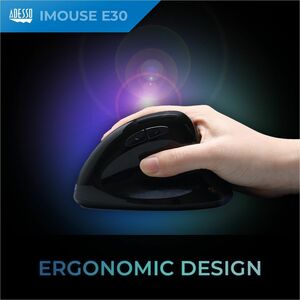 Adesso 2.4 GHz Wireless Vertical Programmable Mouse - Optical - Wireless - 30 ft - Radio Frequency - 2.40 GHz - Black - US