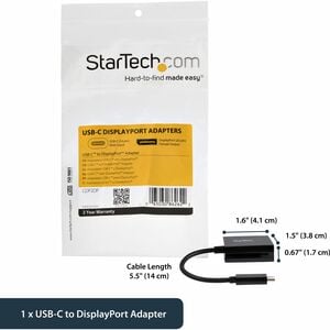 StarTech.com USB C to DisplayPort Adapter 4K 60Hz - USB Type-C to DP 1.4 Monitor Video Converter (DP Alt Mode) - Thunderbo