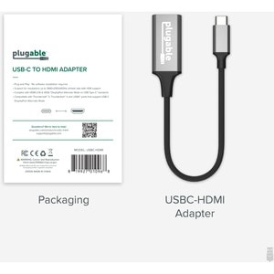 Plugable USB C to HDMI 2.0 Adapter Compatible with 2018 iPad Pro, 2018 MacBook Air, 2018 MacBook Pro, Dell XPS 13 & 15, Th