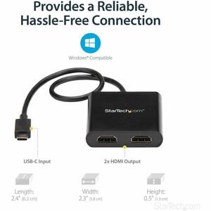 StarTech.com USB-C to Dual HDMI Adapter, USB Type-C Multi-Monitor MST Hub, Dual 4K 30Hz HDMI Laptop Display Extender/Split
